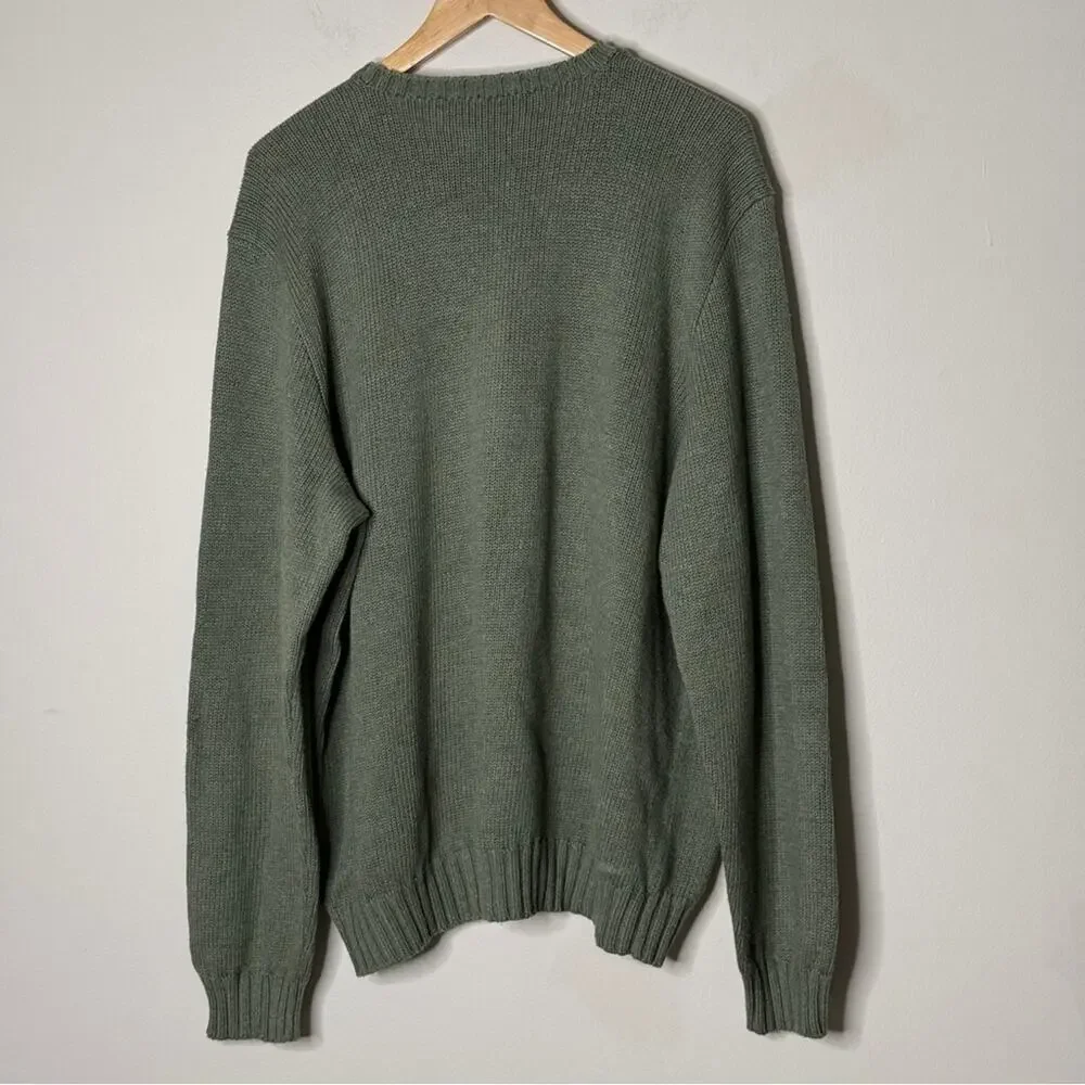 Polo Ralph Lauren Olive Green Knitted Cotton Crew Sweater Size XL